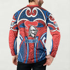 Newcastle Knights Rugby Button Sweatshirt Polynesian Tribal Knight Warrior Red Blue Pattern