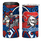 Newcastle Knights Rugby 4 in 1 Can Cooler Tumbler Polynesian Tribal Knight Warrior Red Blue Pattern