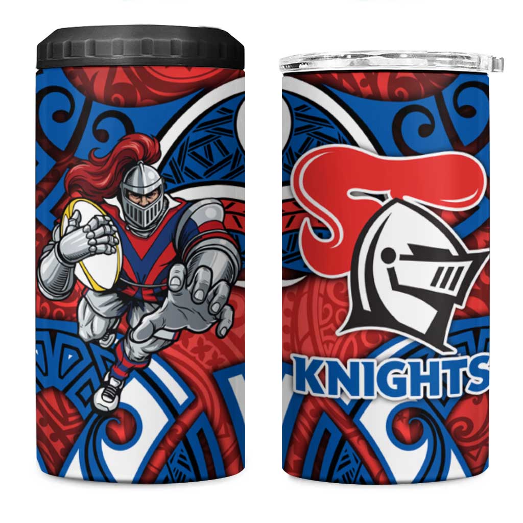 Newcastle Knights Rugby 4 in 1 Can Cooler Tumbler Polynesian Tribal Knight Warrior Red Blue Pattern