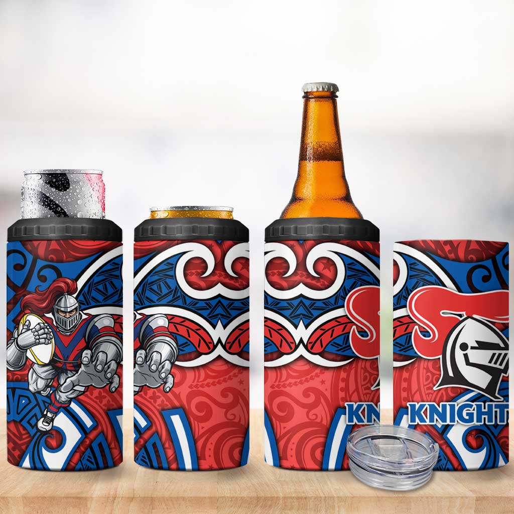 Newcastle Knights Rugby 4 in 1 Can Cooler Tumbler Polynesian Tribal Knight Warrior Red Blue Pattern