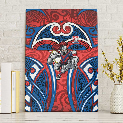 Newcastle Knights Rugby Canvas Wall Art Polynesian Tribal Knight Warrior Red Blue Pattern