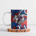 Newcastle Knights Rugby Ceramic Mug Polynesian Tribal Knight Warrior Red Blue Pattern