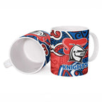 Newcastle Knights Rugby Ceramic Mug Polynesian Tribal Knight Warrior Red Blue Pattern