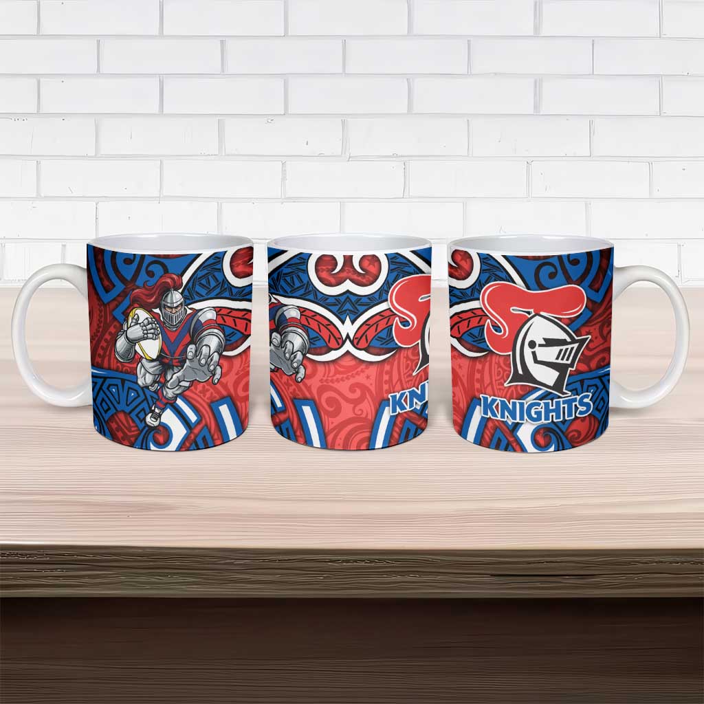 Newcastle Knights Rugby Ceramic Mug Polynesian Tribal Knight Warrior Red Blue Pattern