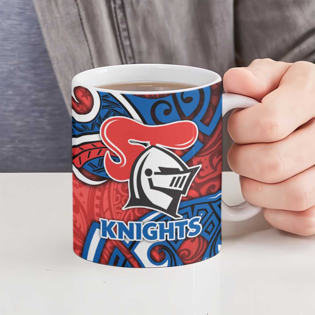 Newcastle Knights Rugby Ceramic Mug Polynesian Tribal Knight Warrior Red Blue Pattern