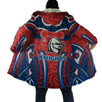 Newcastle Knights Rugby Cloak Polynesian Tribal Knight Warrior Red Blue Pattern