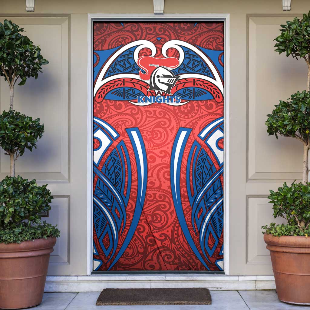 Newcastle Knights Rugby Door Cover Polynesian Tribal Knight Warrior Red Blue Pattern
