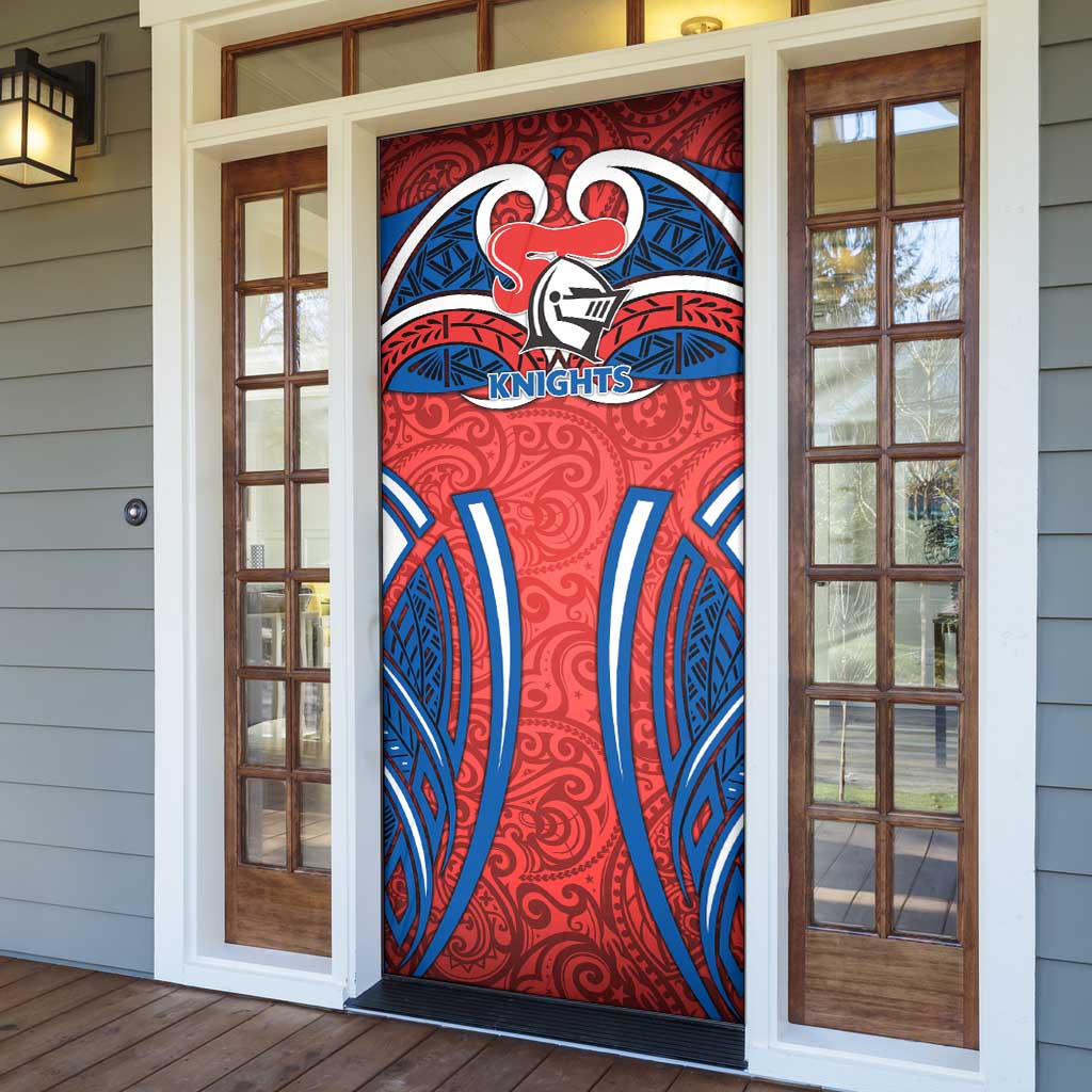 Newcastle Knights Rugby Door Cover Polynesian Tribal Knight Warrior Red Blue Pattern