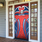 Newcastle Knights Rugby Door Cover Polynesian Tribal Knight Warrior Red Blue Pattern