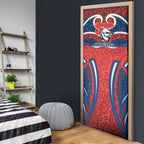 Newcastle Knights Rugby Door Cover Polynesian Tribal Knight Warrior Red Blue Pattern