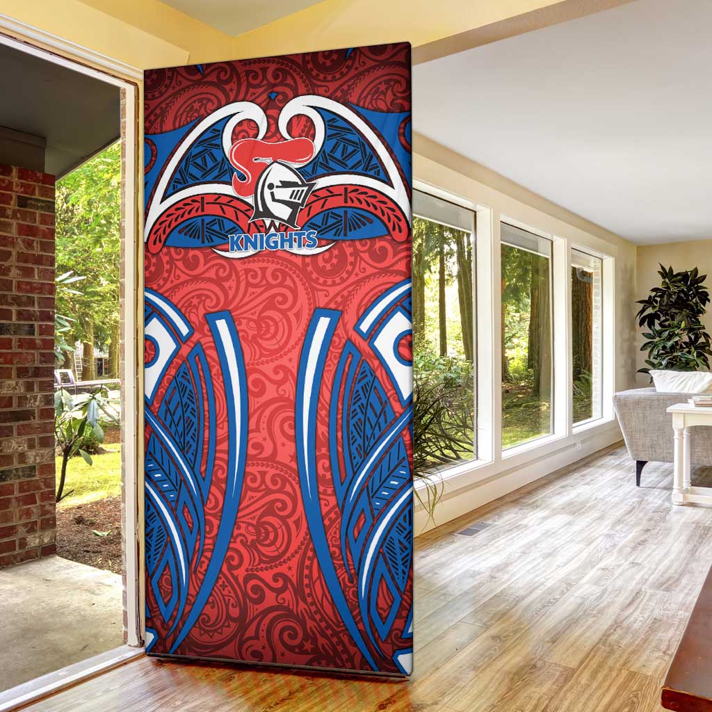 Newcastle Knights Rugby Door Cover Polynesian Tribal Knight Warrior Red Blue Pattern