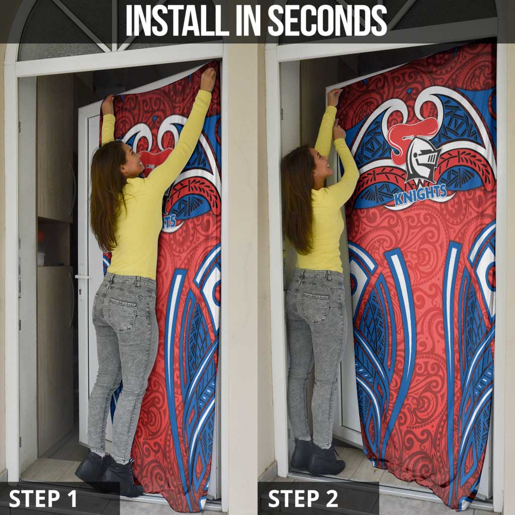 Newcastle Knights Rugby Door Cover Polynesian Tribal Knight Warrior Red Blue Pattern