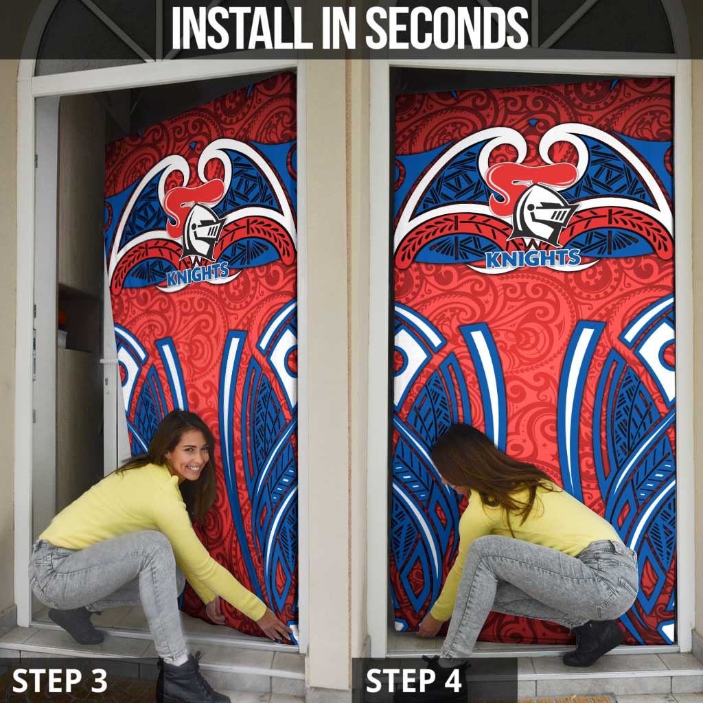 Newcastle Knights Rugby Door Cover Polynesian Tribal Knight Warrior Red Blue Pattern