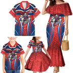 Newcastle Knights Rugby Family Matching Mermaid Dress and Hawaiian Shirt Polynesian Tribal Knight Warrior Red Blue Pattern