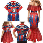 Newcastle Knights Rugby Family Matching Mermaid Dress and Hawaiian Shirt Polynesian Tribal Knight Warrior Red Blue Pattern