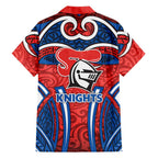 Newcastle Knights Rugby Family Matching Mermaid Dress and Hawaiian Shirt Polynesian Tribal Knight Warrior Red Blue Pattern