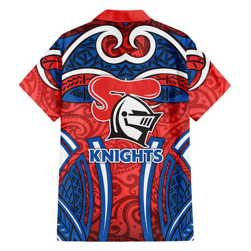 Newcastle Knights Rugby Family Matching Mermaid Dress and Hawaiian Shirt Polynesian Tribal Knight Warrior Red Blue Pattern