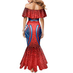 Newcastle Knights Rugby Family Matching Mermaid Dress and Hawaiian Shirt Polynesian Tribal Knight Warrior Red Blue Pattern