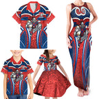Newcastle Knights Rugby Family Matching Tank Maxi Dress and Hawaiian Shirt Polynesian Tribal Knight Warrior Red Blue Pattern