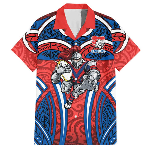 Newcastle Knights Rugby Family Matching Tank Maxi Dress and Hawaiian Shirt Polynesian Tribal Knight Warrior Red Blue Pattern
