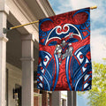 Newcastle Knights Rugby Garden Flag Polynesian Tribal Knight Warrior Red Blue Pattern