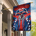 Newcastle Knights Rugby Garden Flag Polynesian Tribal Knight Warrior Red Blue Pattern