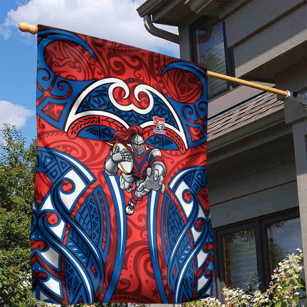 Newcastle Knights Rugby Garden Flag Polynesian Tribal Knight Warrior Red Blue Pattern