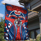 Newcastle Knights Rugby Garden Flag Polynesian Tribal Knight Warrior Red Blue Pattern