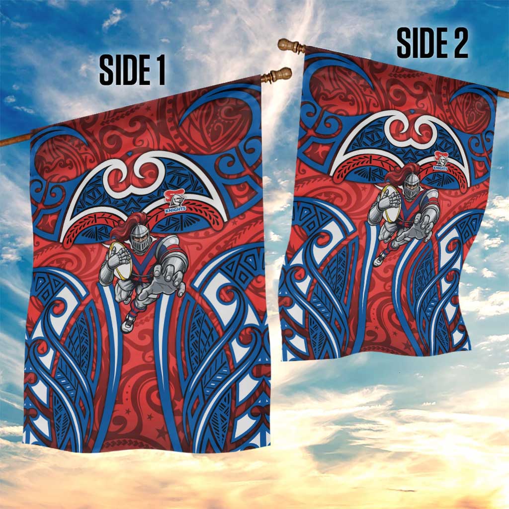 Newcastle Knights Rugby Garden Flag Polynesian Tribal Knight Warrior Red Blue Pattern