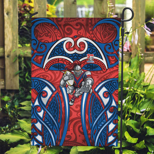 Newcastle Knights Rugby Garden Flag Polynesian Tribal Knight Warrior Red Blue Pattern