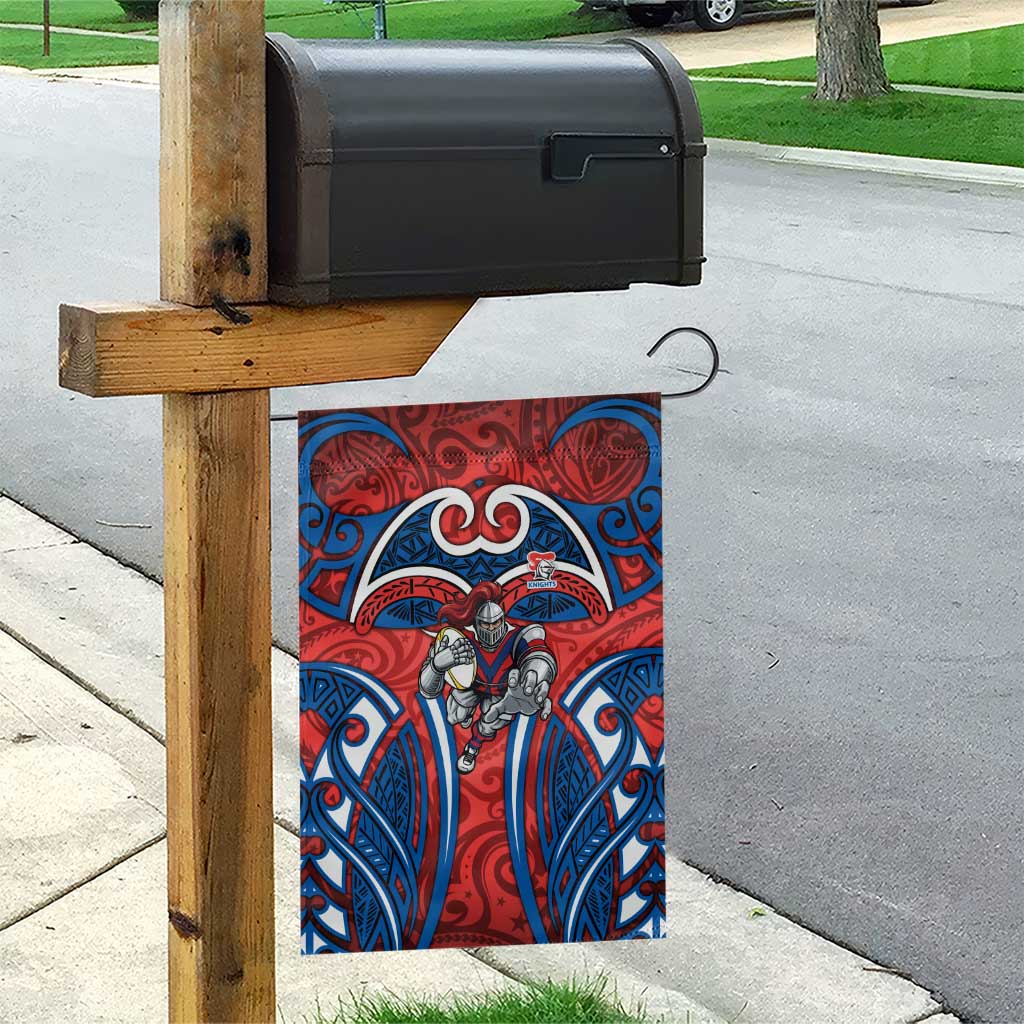 Newcastle Knights Rugby Garden Flag Polynesian Tribal Knight Warrior Red Blue Pattern