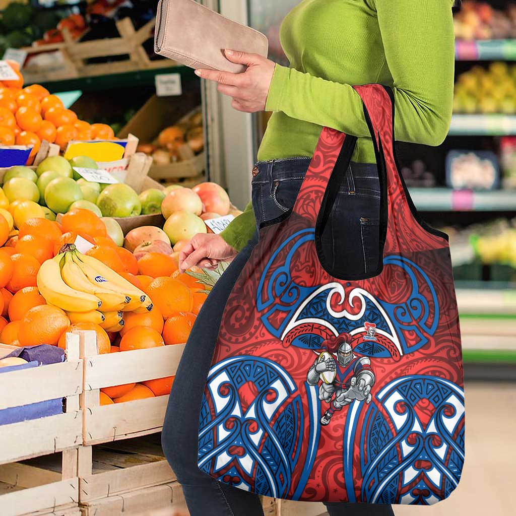 Newcastle Knights Rugby Grocery Bag Polynesian Tribal Knight Warrior Red Blue Pattern