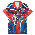 Newcastle Knights Rugby Hawaiian Shirt Polynesian Tribal Knight Warrior Red Blue Pattern