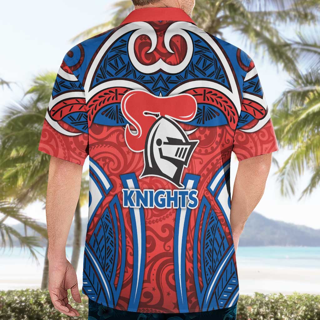 Newcastle Knights Rugby Hawaiian Shirt Polynesian Tribal Knight Warrior Red Blue Pattern