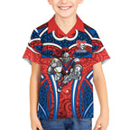 Newcastle Knights Rugby Hawaiian Shirt Polynesian Tribal Knight Warrior Red Blue Pattern