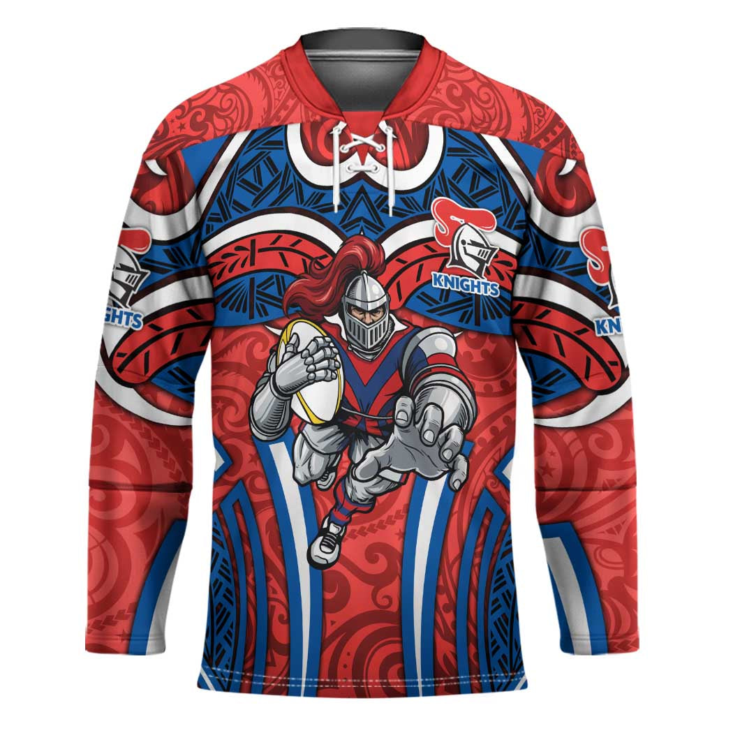 Newcastle Knights Rugby Hockey Jersey Polynesian Tribal Knight Warrior Red Blue Pattern