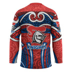 Newcastle Knights Rugby Hockey Jersey Polynesian Tribal Knight Warrior Red Blue Pattern