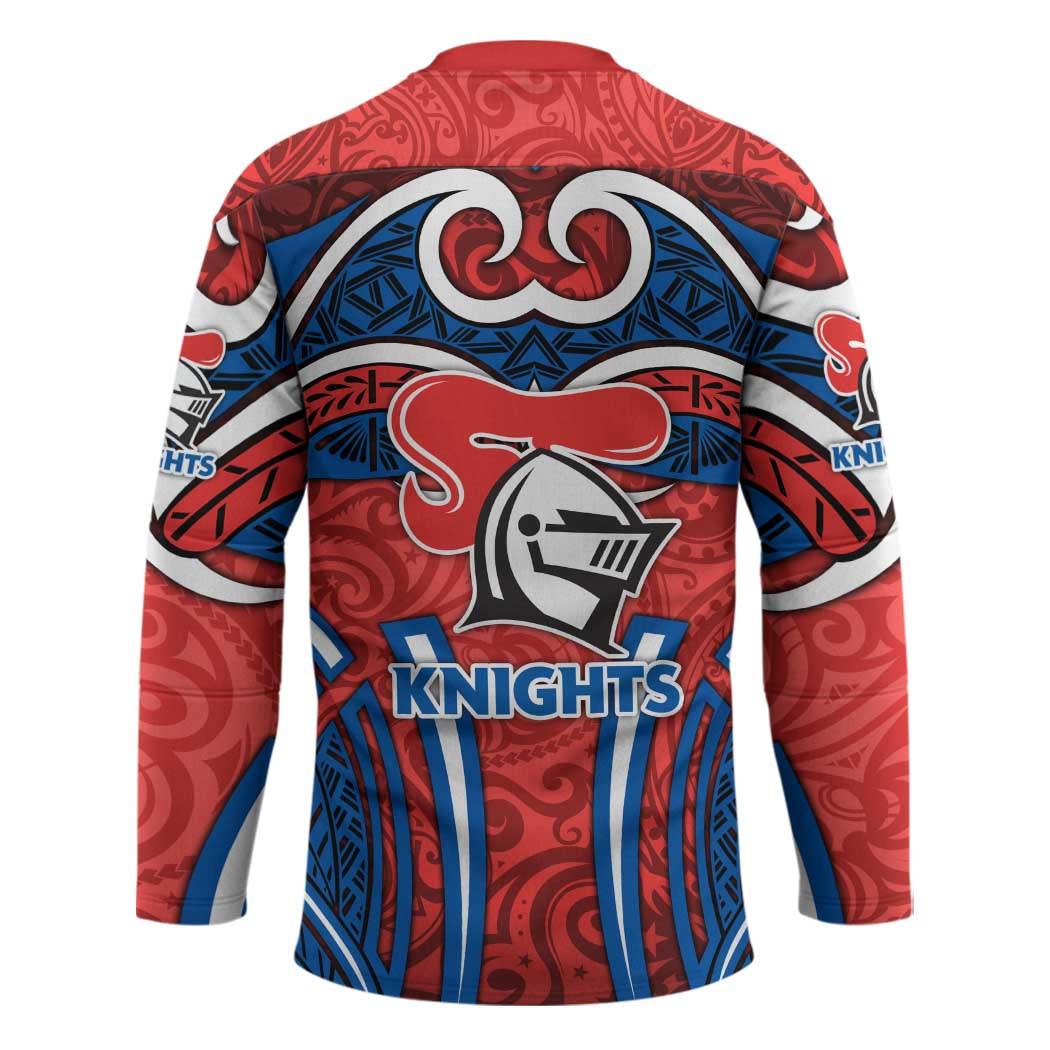 Newcastle Knights Rugby Hockey Jersey Polynesian Tribal Knight Warrior Red Blue Pattern