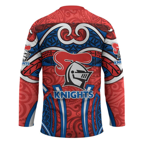 Newcastle Knights Rugby Hockey Jersey Polynesian Tribal Knight Warrior Red Blue Pattern