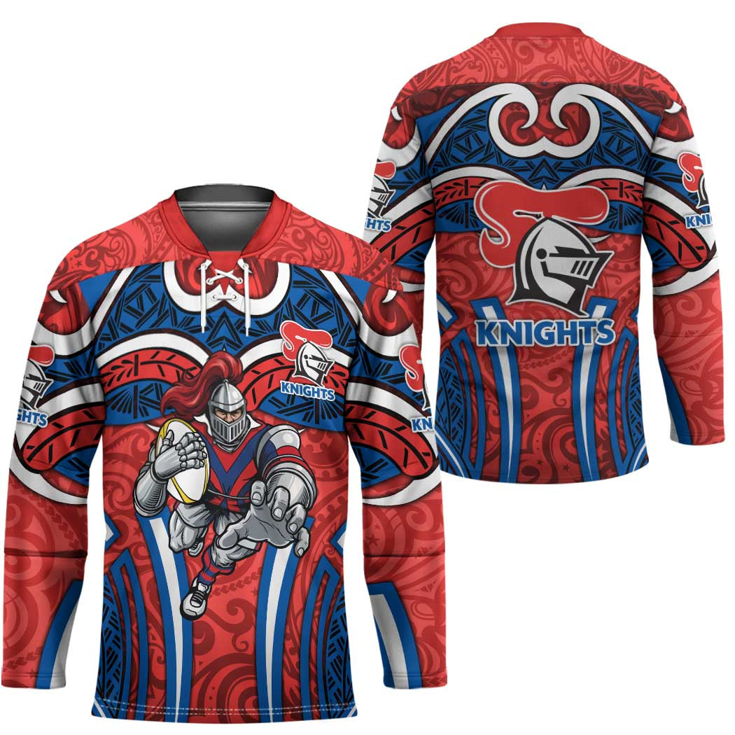 Newcastle Knights Rugby Hockey Jersey Polynesian Tribal Knight Warrior Red Blue Pattern