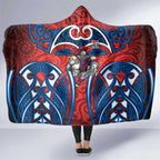 Newcastle Knights Rugby Hooded Blanket Polynesian Tribal Knight Warrior Red Blue Pattern