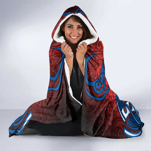 Newcastle Knights Rugby Hooded Blanket Polynesian Tribal Knight Warrior Red Blue Pattern