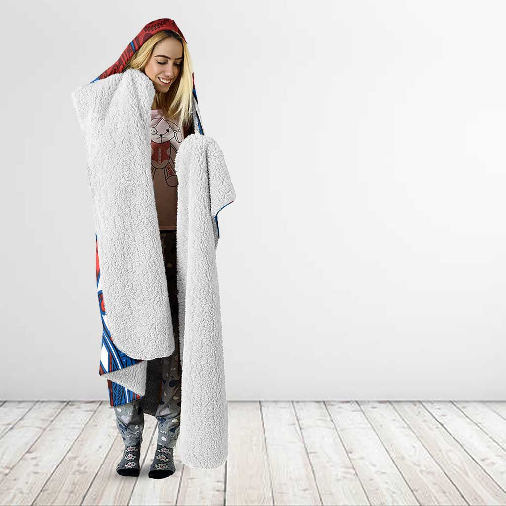 Newcastle Knights Rugby Hooded Blanket Polynesian Tribal Knight Warrior Red Blue Pattern