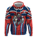 Newcastle Knights Rugby Hoodie Polynesian Tribal Knight Warrior Red Blue Pattern