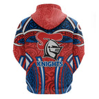 Newcastle Knights Rugby Hoodie Polynesian Tribal Knight Warrior Red Blue Pattern