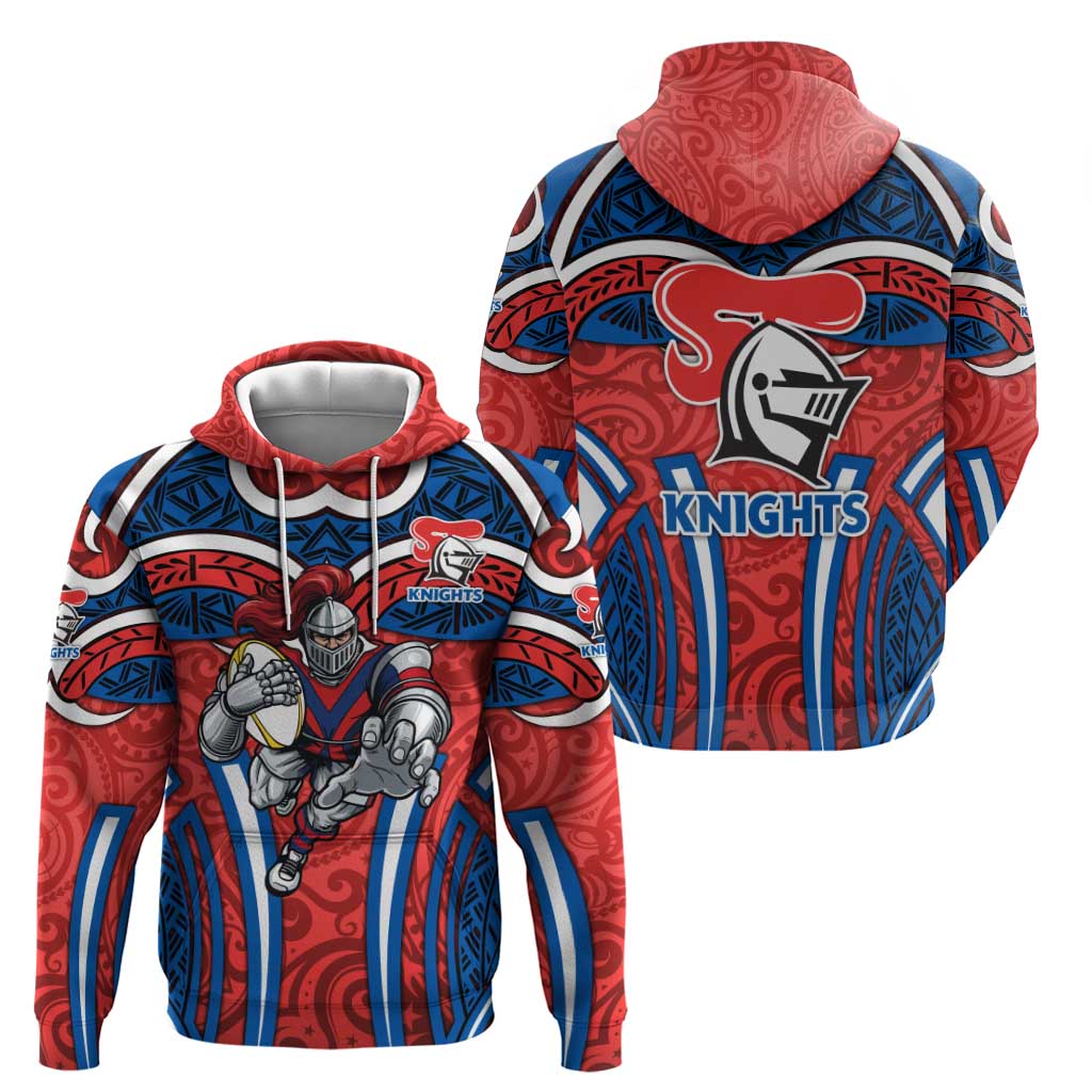 Newcastle Knights Rugby Hoodie Polynesian Tribal Knight Warrior Red Blue Pattern