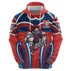 Newcastle Knights Rugby Hoodie Polynesian Tribal Knight Warrior Red Blue Pattern