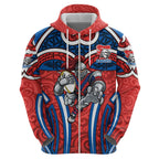Newcastle Knights Rugby Hoodie Polynesian Tribal Knight Warrior Red Blue Pattern