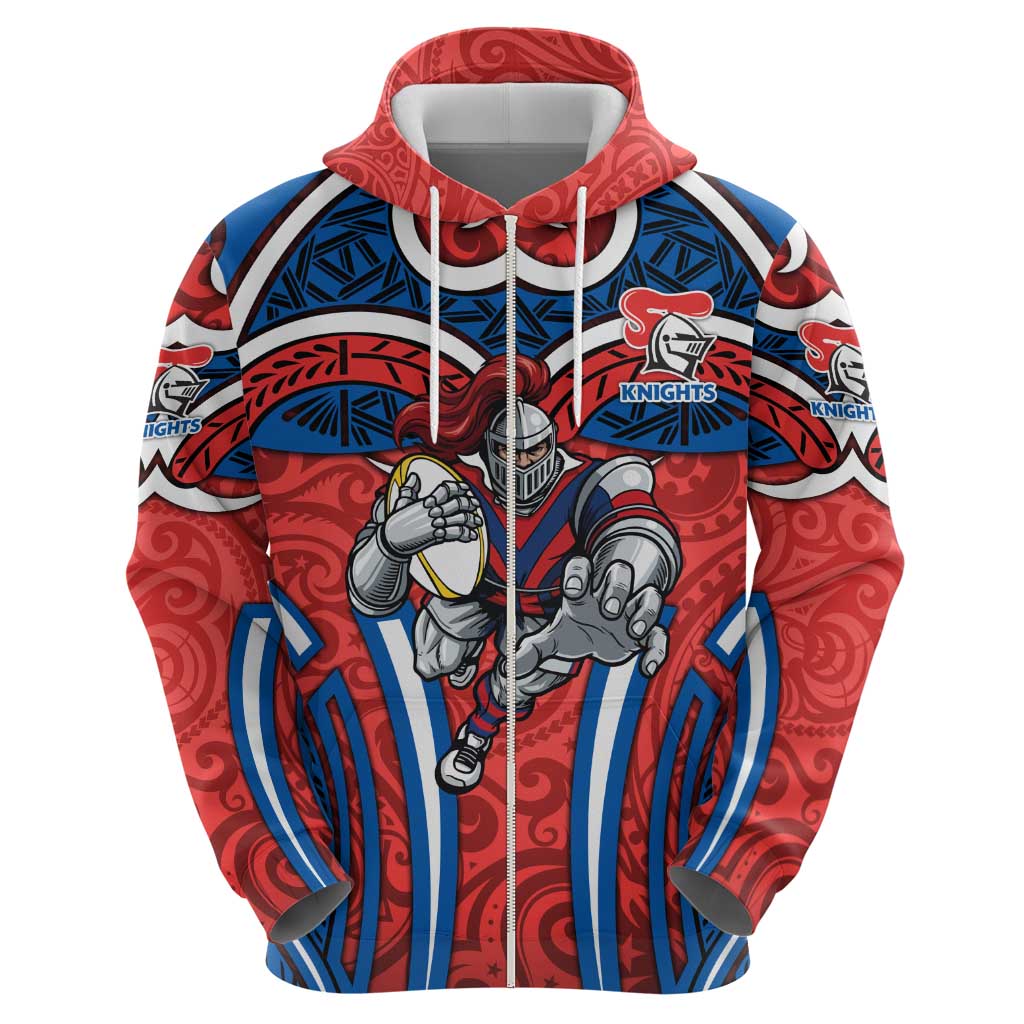 Newcastle Knights Rugby Hoodie Polynesian Tribal Knight Warrior Red Blue Pattern