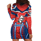 Newcastle Knights Rugby Hoodie Dress Polynesian Tribal Knight Warrior Red Blue Pattern
